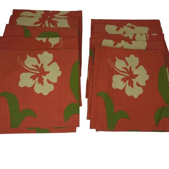 Crate & Barrel Floral Napkins Set Of 10 Orange Green 18"x18" Cotton Passion Flow - Picture 1 of 3